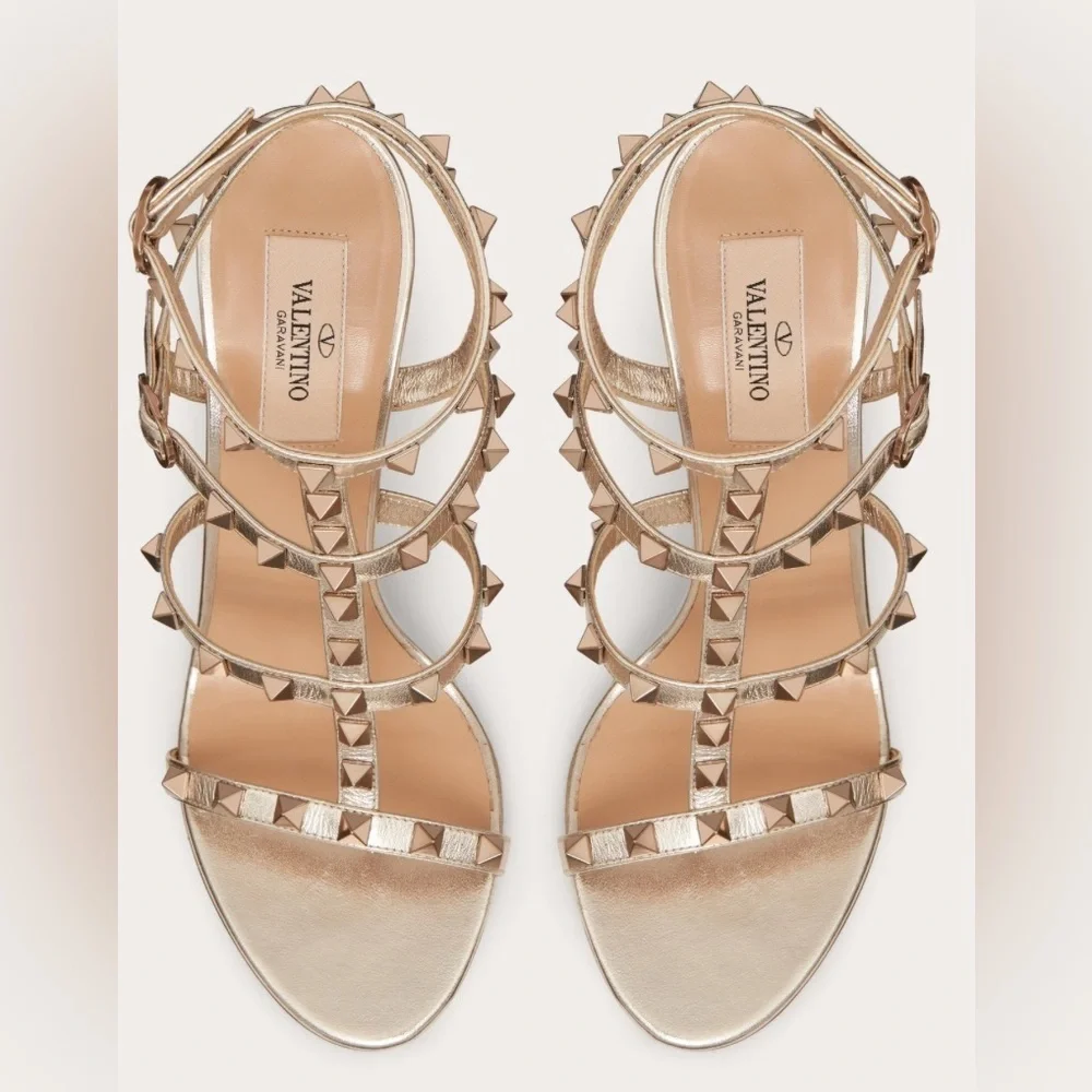 Valentino Garavani - Rockstud Metallic Calfskin Leather Ankle Strap Sandal 100mm - Picture 5 of 5